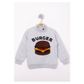 Toontoy Burger Nakışlı Gri İçi Pamuklu Erkek Çocuk Sweatshirt