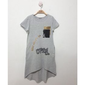 Toontoy Cepli Pul Baskılı Gri Melanj Kız Çocuk Elbise