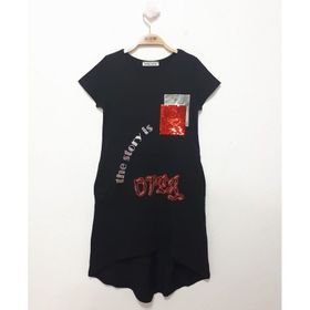 Toontoy Cepli Pul Baskılı Siyah Kız Çocuk Elbise