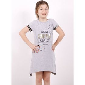 Toontoy Fabulous Baskılı Gri Melanj Kız Çocuk Elbise