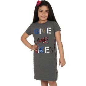 Toontoy Gıve Me Pul Nakışlı Antrasit Melanj Kız Çocuk Elbise