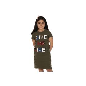 Toontoy Gıve Me Pul Nakışlı Haki Kız Çocuk Elbise
