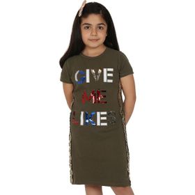 Toontoy Gıve Me Pul Nakışlı Haki Kız Çocuk Elbise