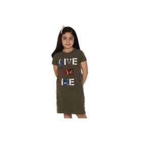 Toontoy Gıve Me Pul Nakışlı Haki Kız Çocuk Elbise