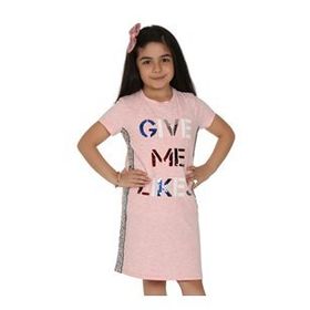 Toontoy Gıve Me Pul Nakışlı Pembe Melanj Kız Çocuk Elbise
