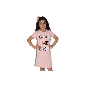 Toontoy Gıve Me Pul Nakışlı Pembe Melanj Kız Çocuk Elbise