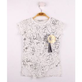 Toontoy Göğsü Şerit Aksesuarlı Ekru Kız Çocuk T-shirt