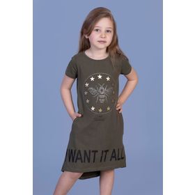 Toontoy I Want It All Baskılı Haki Kız Çocuk Elbise