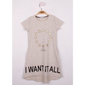 Toontoy I Want It All Baskılı Kahverengi Kız Çocuk Elbise