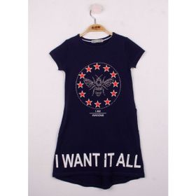 Toontoy I Want It All Baskılı Lacivert Kız Çocuk Elbise