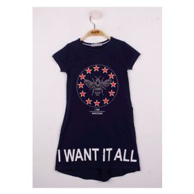 Toontoy I Want It All Baskılı Lacivert Kız Çocuk Elbise