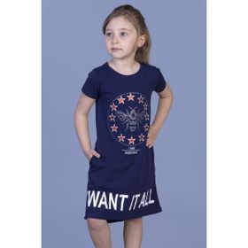 Toontoy I Want It All Baskılı Lacivert Kız Çocuk Elbise