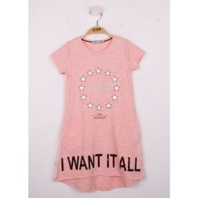 Toontoy I Want It All Baskılı Pembe Melanj Kız Çocuk Elbise