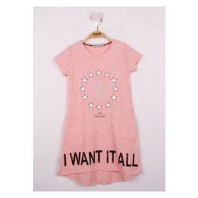 Toontoy I Want It All Baskılı Pembe Melanj Kız Çocuk Elbise