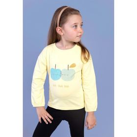 Toontoy Kids Baskılı Kol Ucu Lastikli Sırtı Nakış Detaylı Sarı Kız Çocuk T-shirt