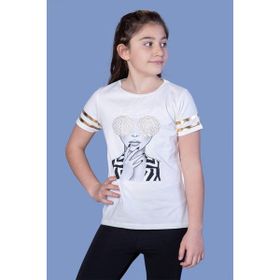 Toontoy Kids Baskılı Taş İşlemeli Arkası Tül Detaylı Ekru Kız Çocuk T-shirt