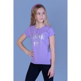 Toontoy Kids Baskılı Taş İşlemeli Yanı Şerit Detaylı Lila Kız Çocuk T-shirt