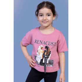 Toontoy Kids Dijital Baskılı Arkası Detaylı Gül Kurusu Kız Çocuk T-shirt