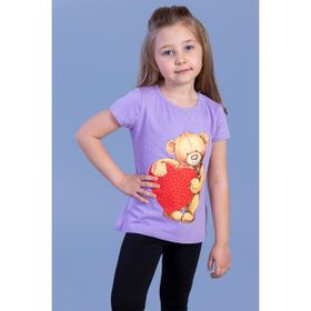 Toontoy Kids Kalpli Ayıcık Baskılı Taş İşlemeli Lila Kız Çocuk T-shirt