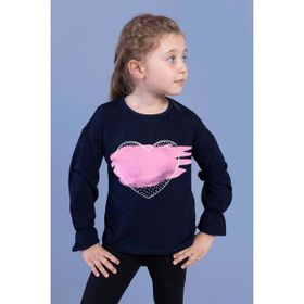 Toontoy Kids Kol Ucu Lastikli Taş İşlemeli Baskılı Lacivert Kız Çocuk T-shirt
