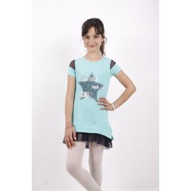 Toontoy Kids Kol Üstü Fileli Eteği Fileli Mint Kız Çocuk Elbise