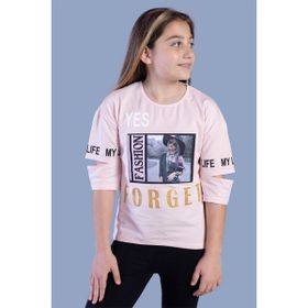 Toontoy Kids Kolları Kesik Detaylı Baskılı Pudra Kız Çocuk T-shirt