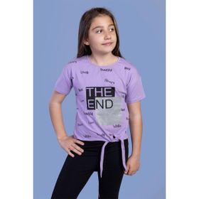 Toontoy Kids Komple Baskılı Bağlama Detaylı Lila Kız Çocuk T-shirt