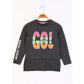 Toontoy Kids Letis Go Baskılı Antrasit Melanj Kız Çocuk T-shirt