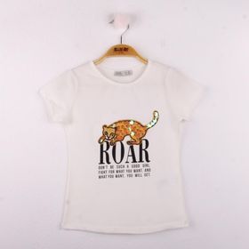 Toontoy Leopar Baskılı Pullu Ekru Kız Çocuk T-shirt