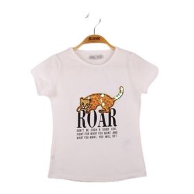 Toontoy Leopar Baskılı Pullu Ekru Kız Çocuk T-shirt