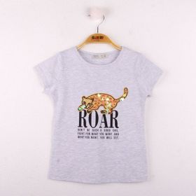 Toontoy Leopar Baskılı Pullu Kız Çocuk T-shirt