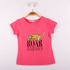 Toontoy Leopar Baskılı Pullu Kız Çocuk T-shirt