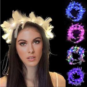Toptan Bulurum LED Işıklı Rengarenk Yanan 3 Fonksiyonlu Otrişli Beyaz Renk 12x12 cm Parti Tacı