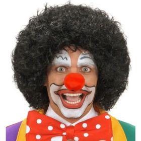 Toptan Bulurum Siyah Renk Kıvırcık Afro Bonus Peruk Saç ve Kırmızı Sünger Burun Seti