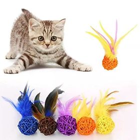 Toptanbulurum 2'li Rattan Renkli Peluş Tüy Kedi Köpek Oyuncak Yakalama Çiğneme Çıngıraklı Top Oyuncağı