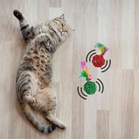 Toptanbulurum 2'li Rattan Renkli Peluş Tüy Kedi Köpek Oyuncak Yakalama Çiğneme Çıngıraklı Top Oyuncağı