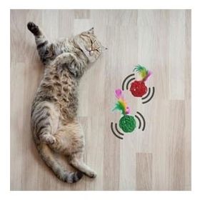 Toptanbulurum 2'li Rattan Renkli Peluş Tüy Kedi Köpek Oyuncak Yakalama Çiğneme Çıngıraklı Top Oyuncağı