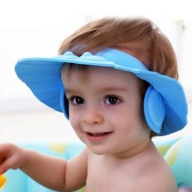 Toptanbulurum Mavi Düğmeli Kulaklıklı Bebek Banyo Şapkası