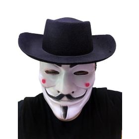 Toptanbulurum Siyah Renkli Delikli Çocuk Boy Vendetta Şapkası ve Vendetta Maskesi