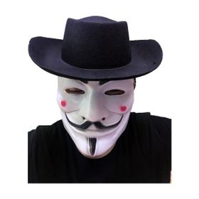 Toptanbulurum Siyah Renkli Delikli Çocuk Boy Vendetta Şapkası ve Vendetta Maskesi
