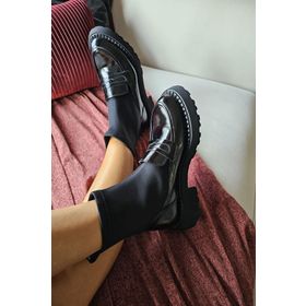 Topukla 022 20789 Siyah Rugan Deri Kadın Bot