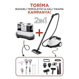 Torima CX-002B Beyaz Halı ve Koltuk Yıkama Makinesi + CB-08C Çok Fonksiyonlu Buharlı Temizleyici