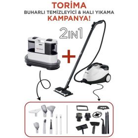 Torima CX-002B Beyaz Halı ve Koltuk Yıkama Makinesi + CB-08C Çok Fonksiyonlu Buharlı Temizleyici