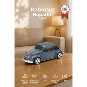 Torima D-49 Gri Araba Voswos Retro Tasarım USB TF FM Bluetooth Hoparlör