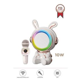 Torima KIDMIC-05 Beyaz RGB Tavşan Figürlü Mikrofonlu Karaoke Bluetooth Hoparlör