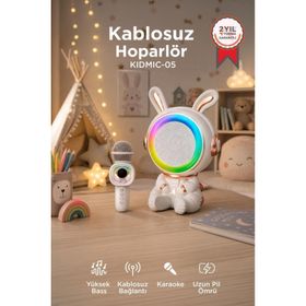Torima KIDMIC-05 Beyaz RGB Tavşan Figürlü Mikrofonlu Karaoke Bluetooth Hoparlör