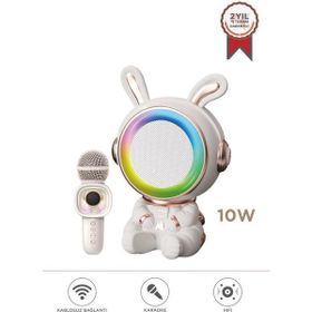 Torima KIDMIC-05 Beyaz RGB Tavşan Figürlü Mikrofonlu Karaoke Bluetooth Hoparlör