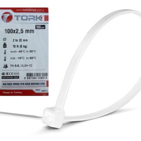 Tork TRK-100-2,5 mm Beyaz 100'lü Kablo Bağı