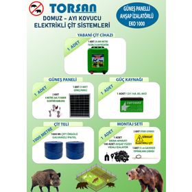 Torsan Eko 1000 Domuz Ayı Kovucu 1000 mt Güneş Panelli Elektrikli Çit Sistemi