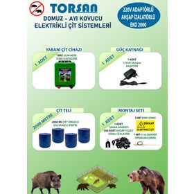 Torsan Eko 2000 Adaptörlü 220V Domuz Ayı Kovucu 2000 mt Elektrikli Çit Sistemi